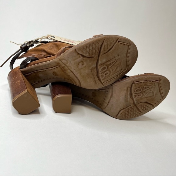 NEW A.S.98 Cognac Brown Distressed Leather Slouchy Strap Western Sandals Heels - Picture 11 of 14